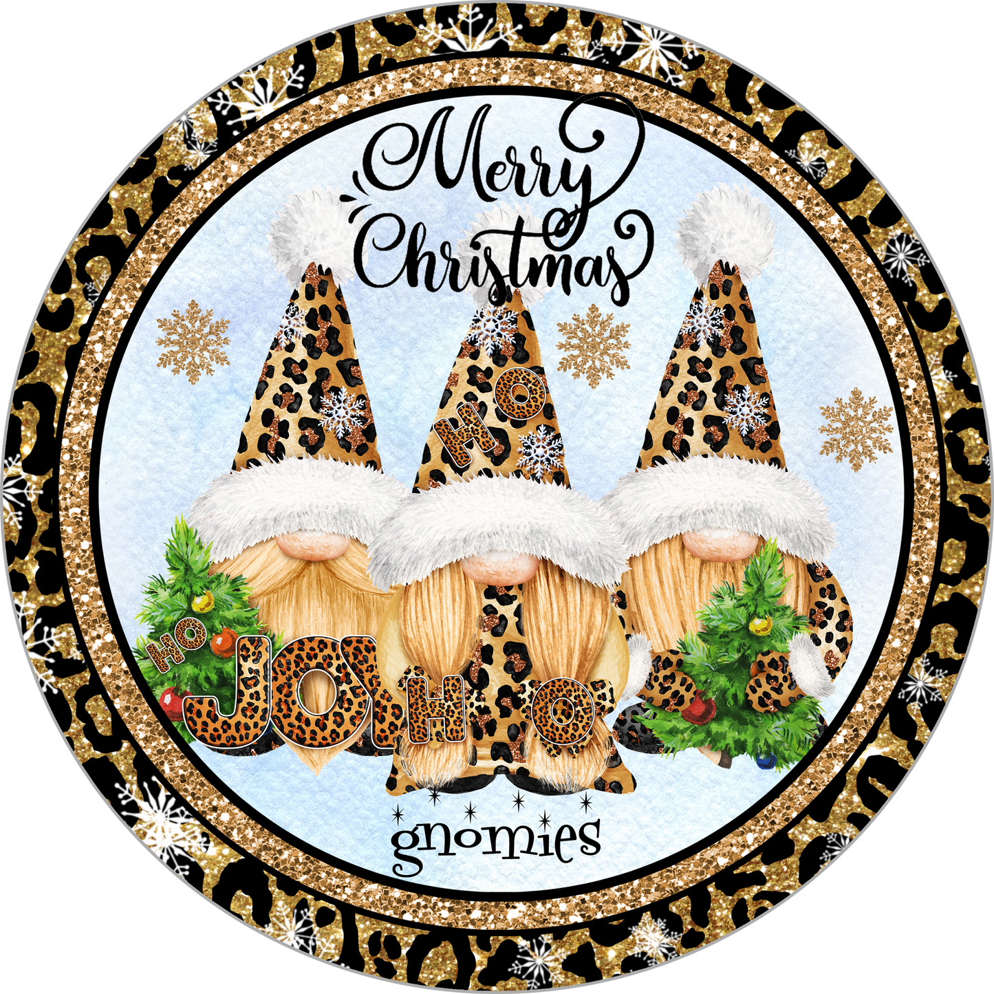 Animal Print Gnomes Christmas wreath Sign Round