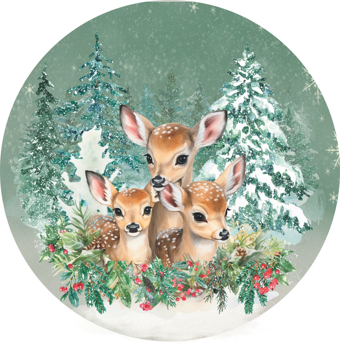 Deer in Snow Christmas Round Sign