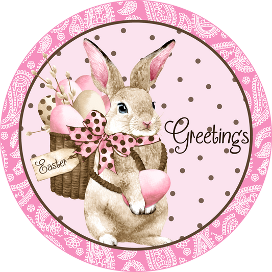 Easter Bunny Greetings Brown Dots Round