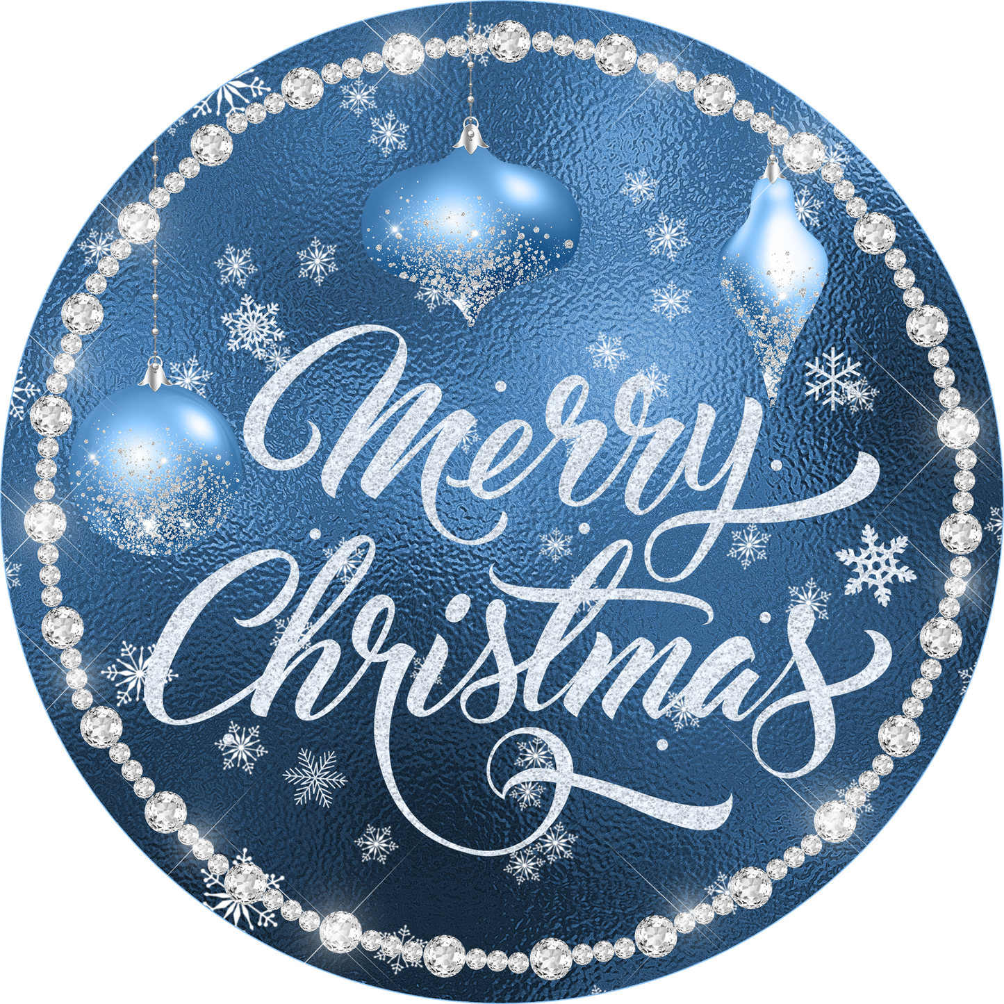 Light Blue and Silver Merry Christmas wreath Sign Round