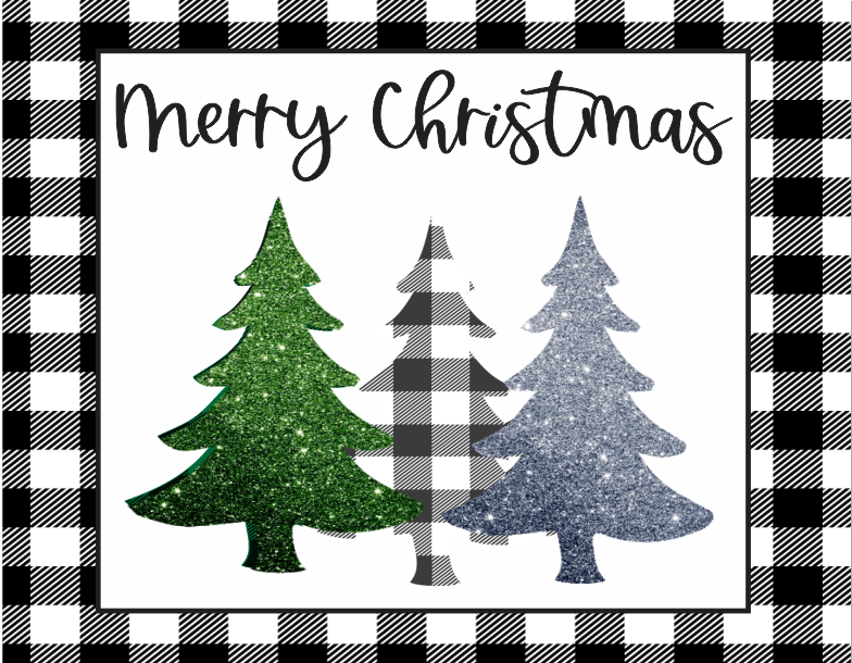 Glittered and Buffalo plaid trees sign