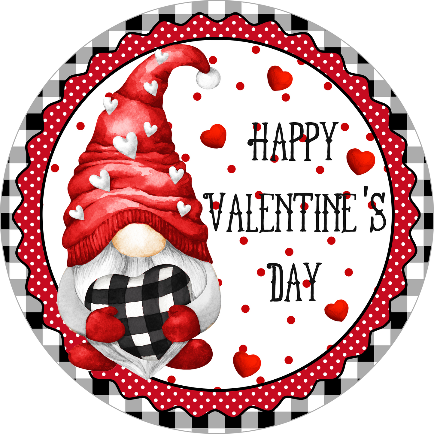 Happy Valentines Day Gnome Sign Round