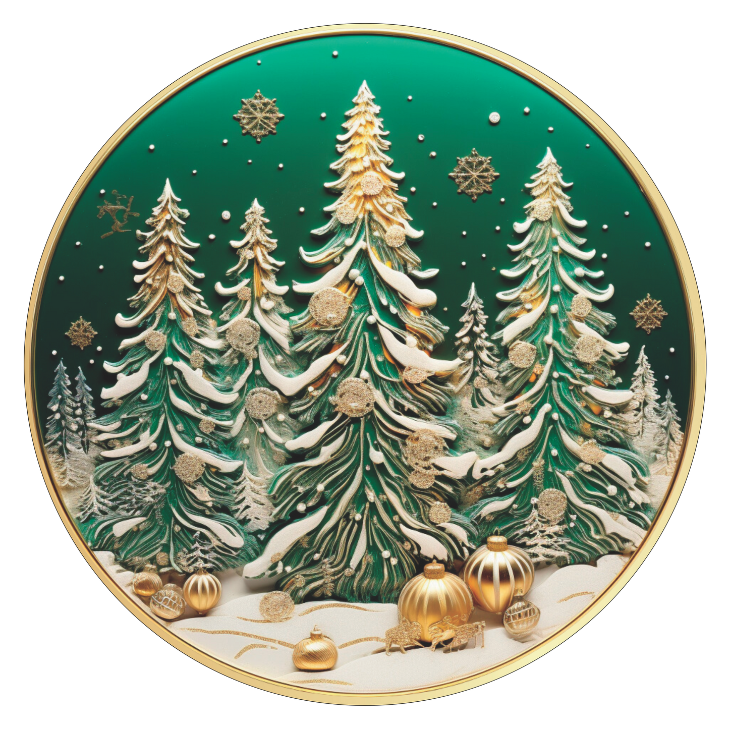 Green and Gold Christmas trees wreath Sign Round