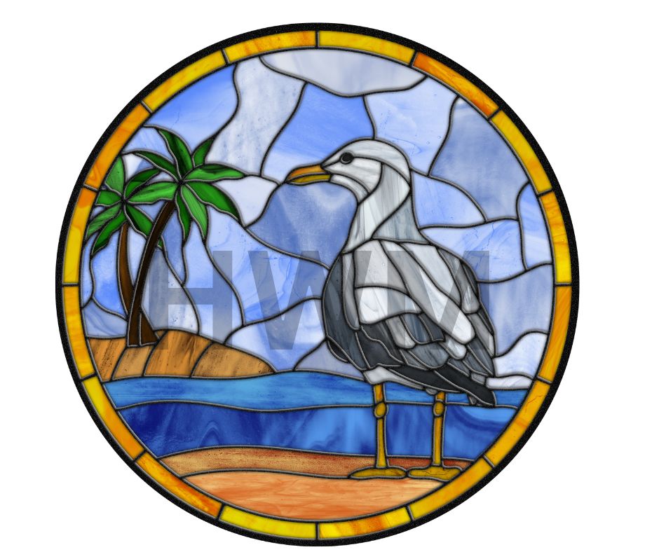 Seagull stained glass Look wreath sign Round