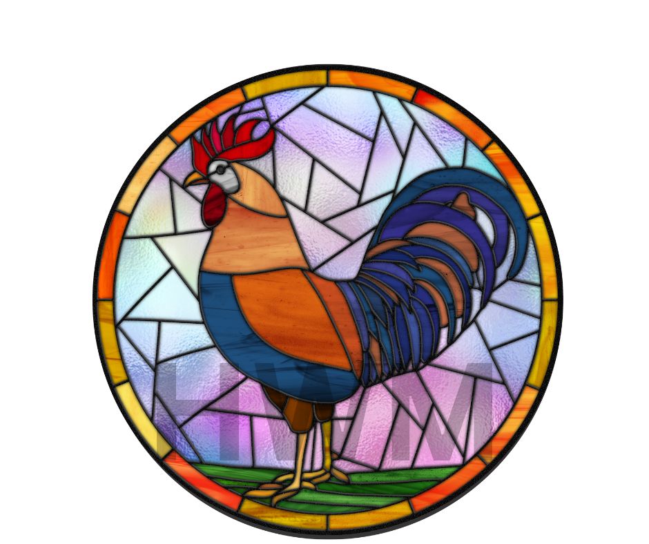 Rooster stained glass Round