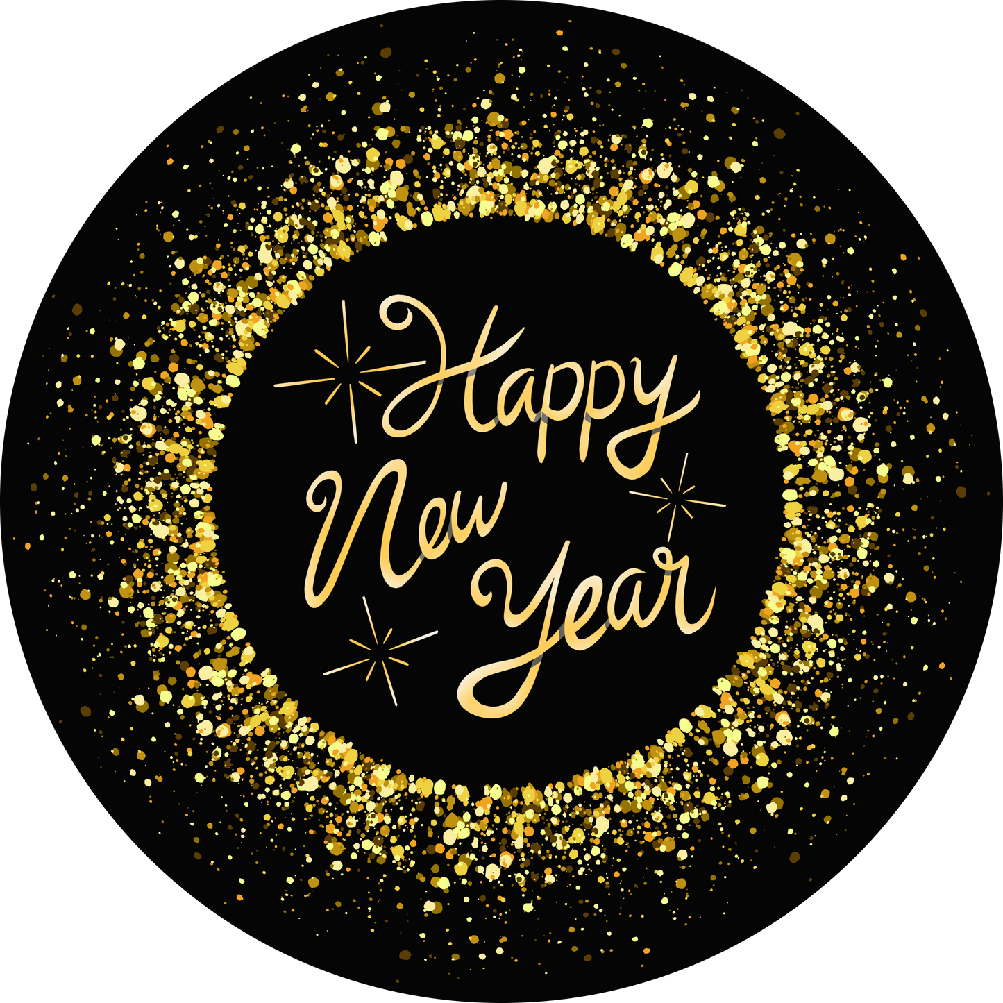 Black and Gold Glitter Happy New Years wreath Sign Round