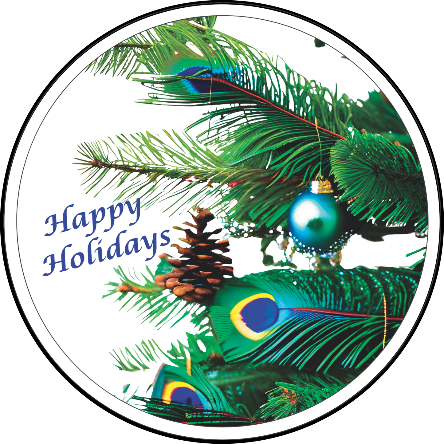 Happy Holidays Peacock Sign Round