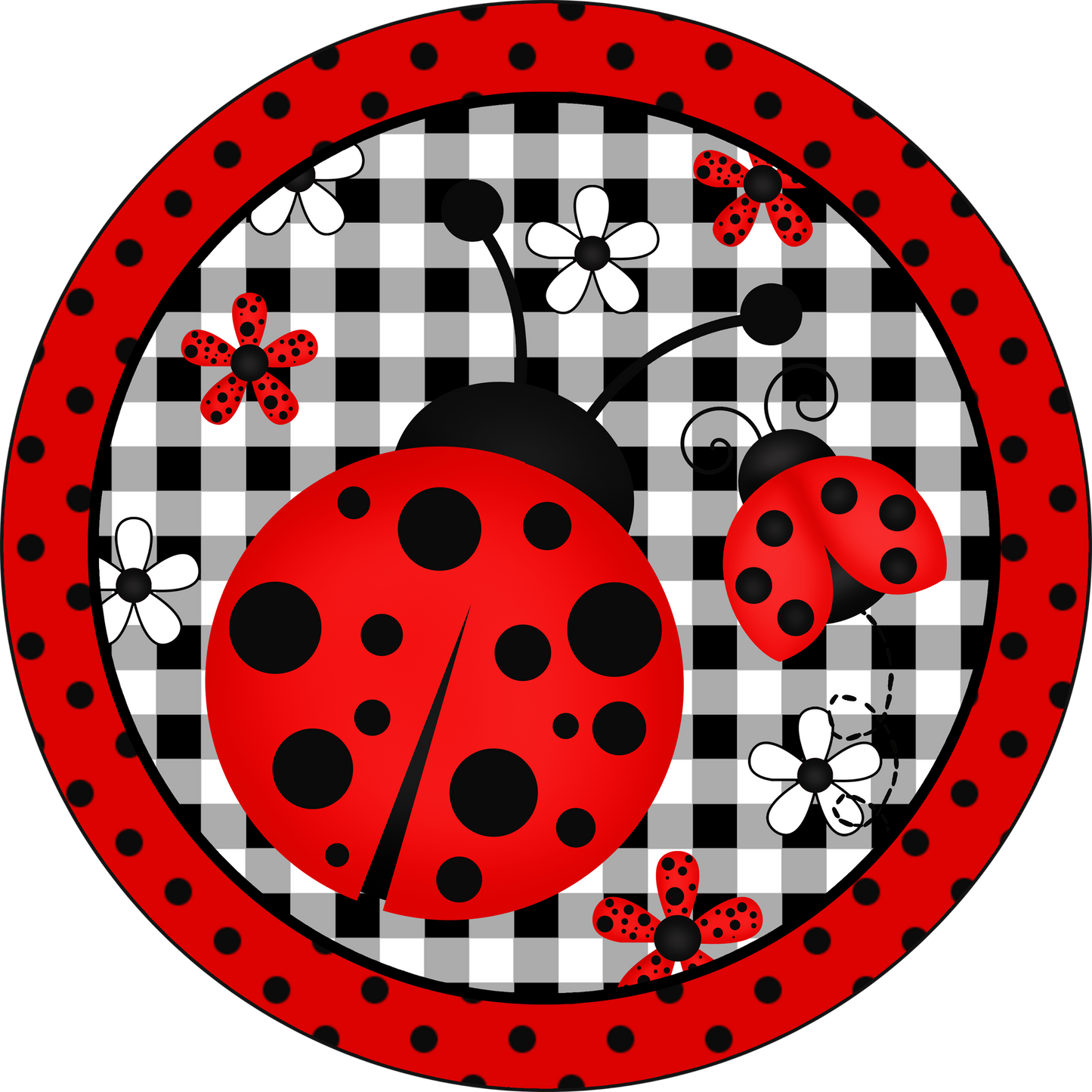 LadyBug Black Check Round Sign