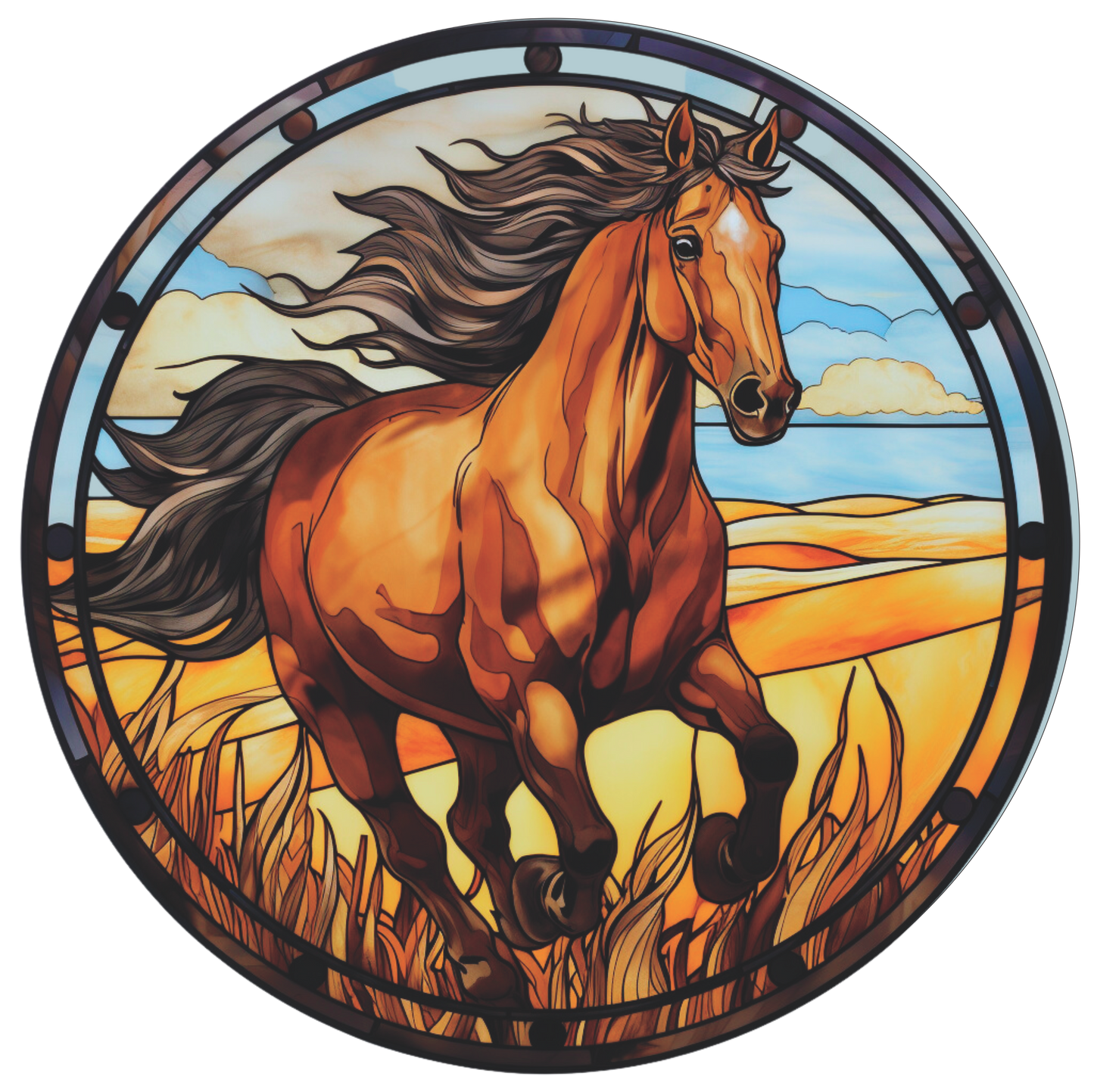 Light Brown Horse Running Daytime Round Sign