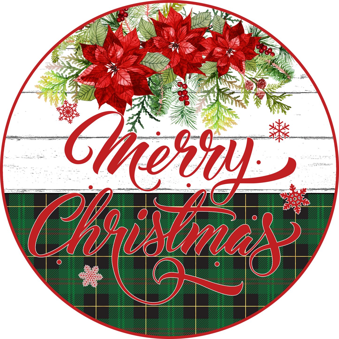 Merry Christmas Poinsettia Sign Round