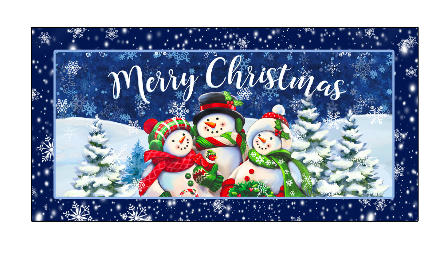 Merry Christmas Blue Snowmen 6 x 12 wreath sign