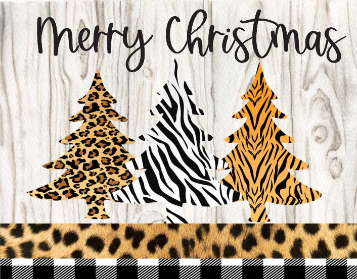 Merry Christmas Animal Print trees sign