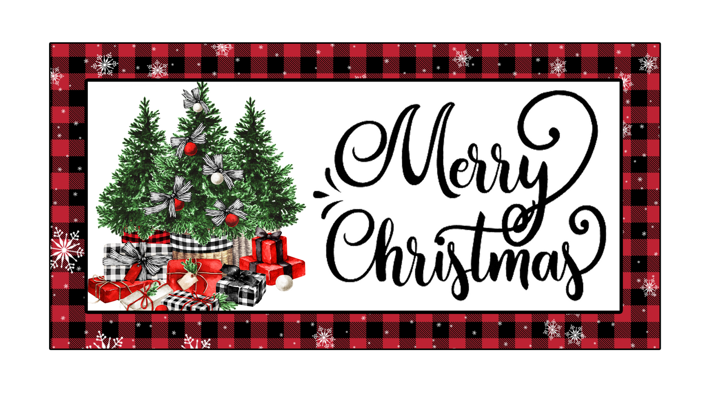 Merry Christmas Trees and Presents 6 x 12 wreath sign