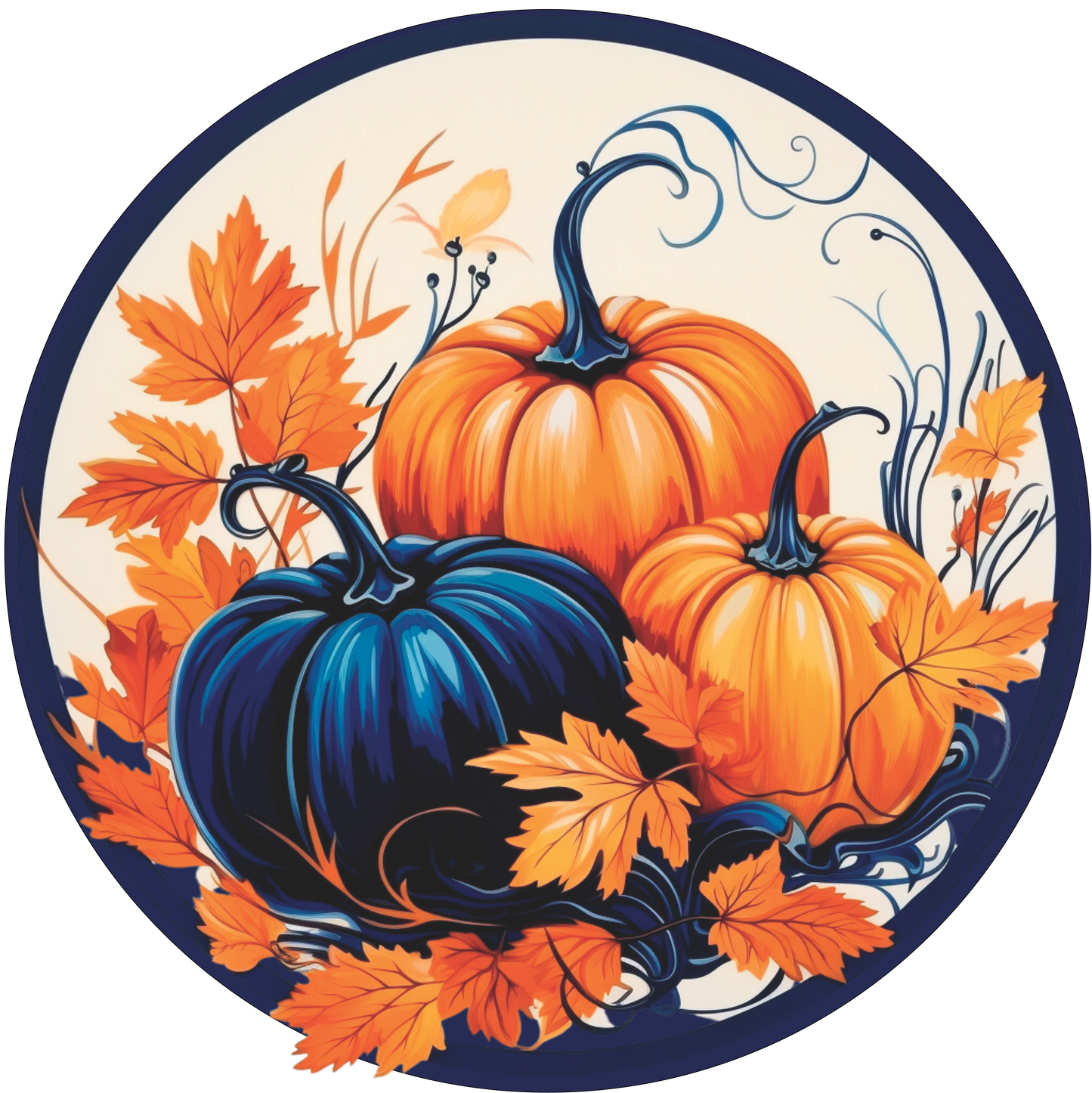 Navy and Orange Pumpkins Round Sign