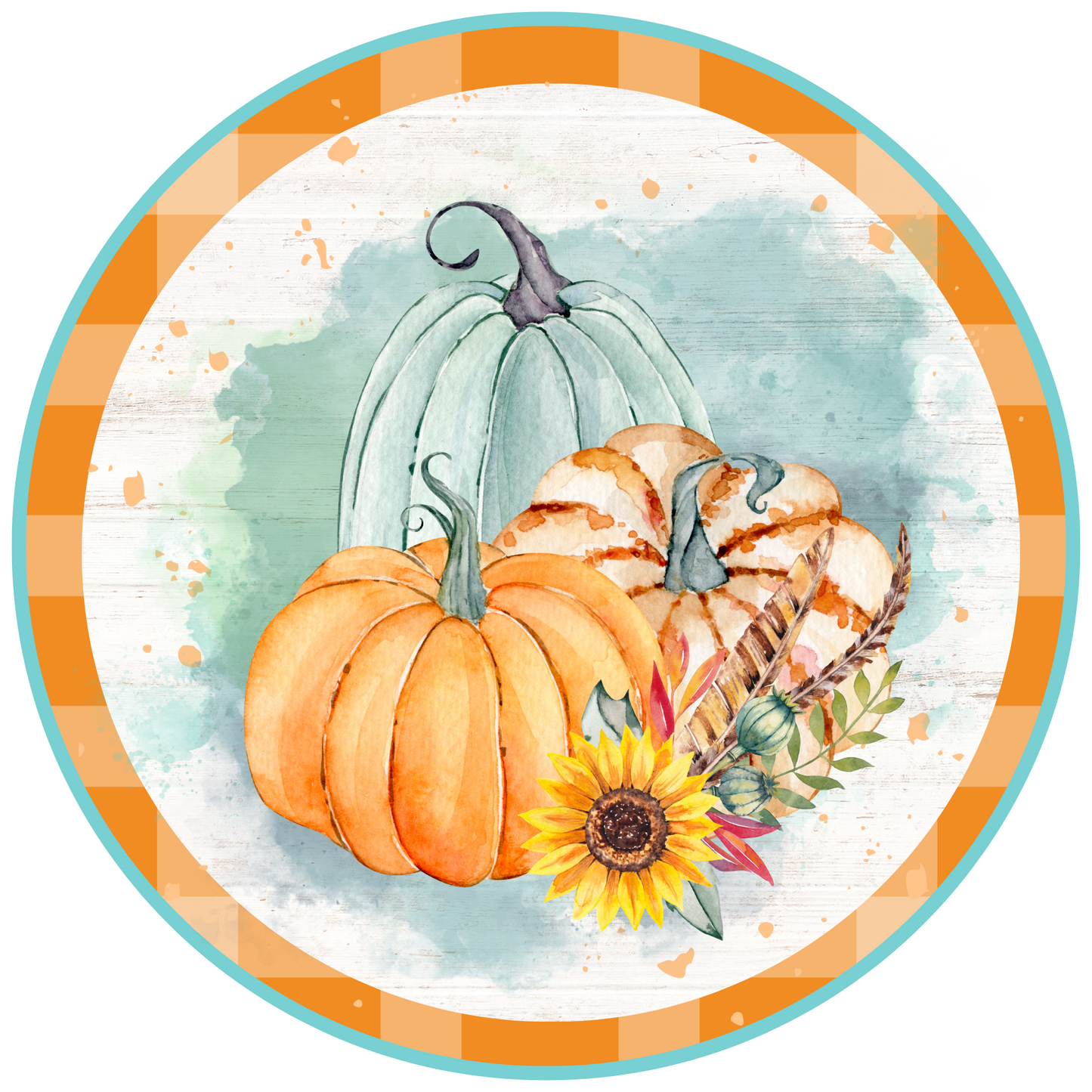 Orange Plaid Pumpkin with Soft Teal Round