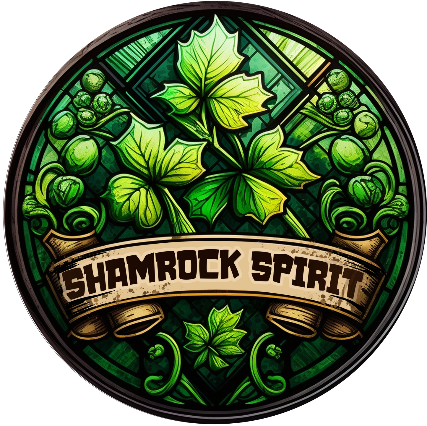 Shamrock Spirit Stained Glass Look Wreath Sign Round