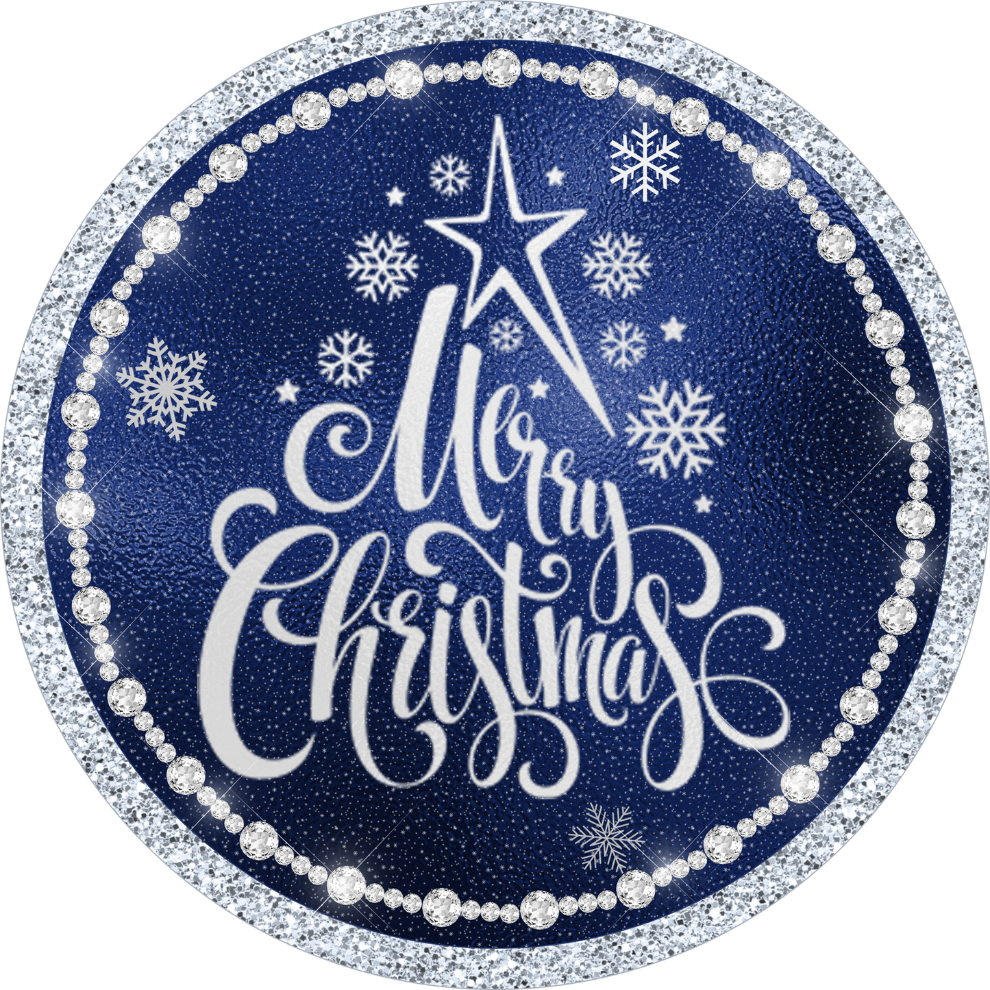 Blue and Silver Merry Christmas wreath Sign Round