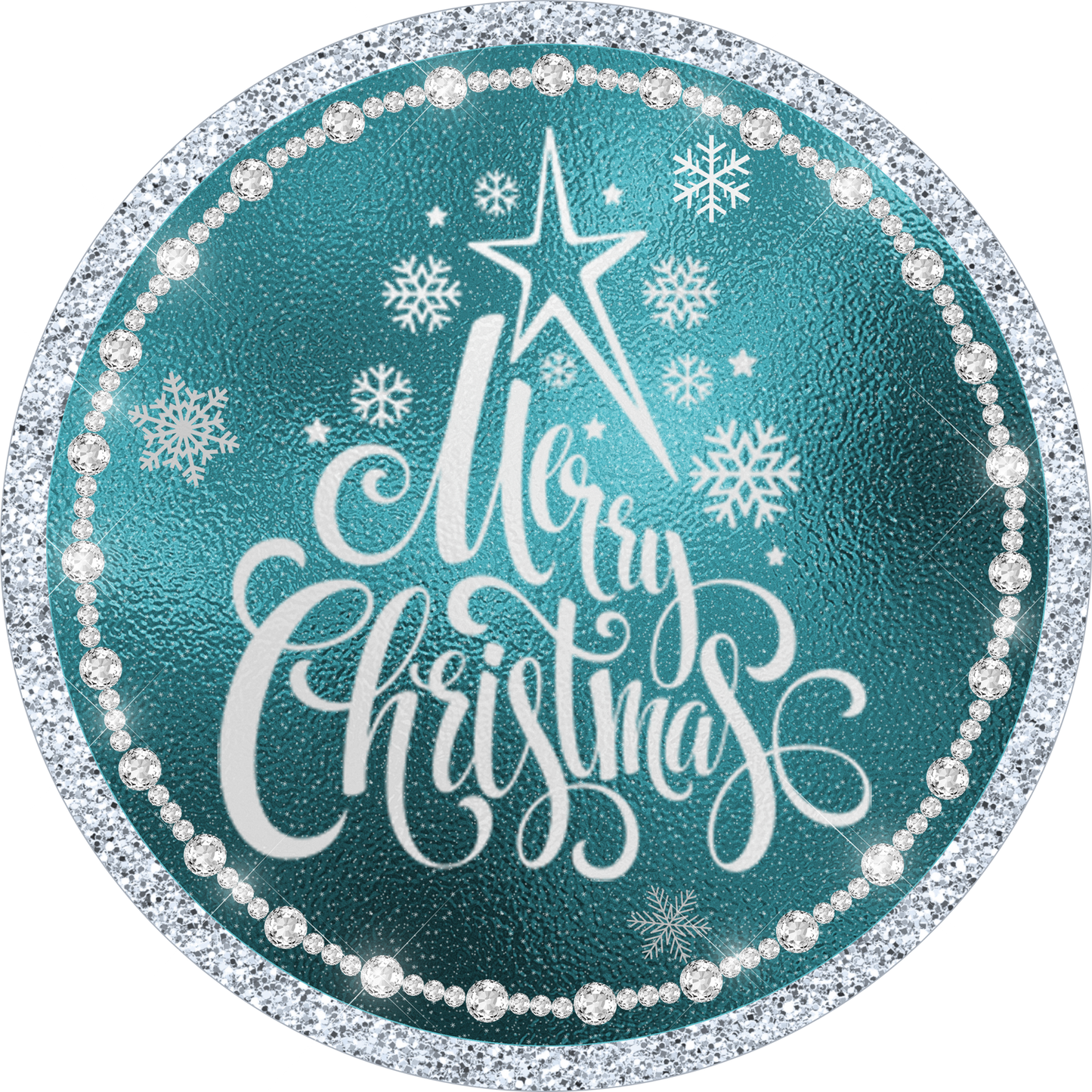Teal and Silver Merry Christmas wreath Sign Round