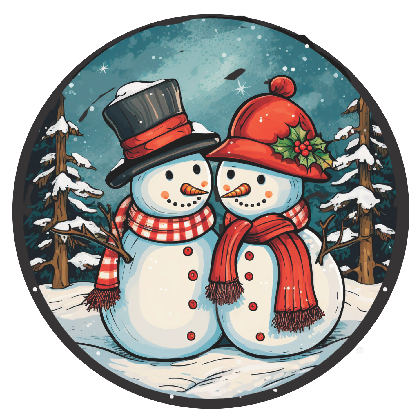 Snowman Couple Round Sign