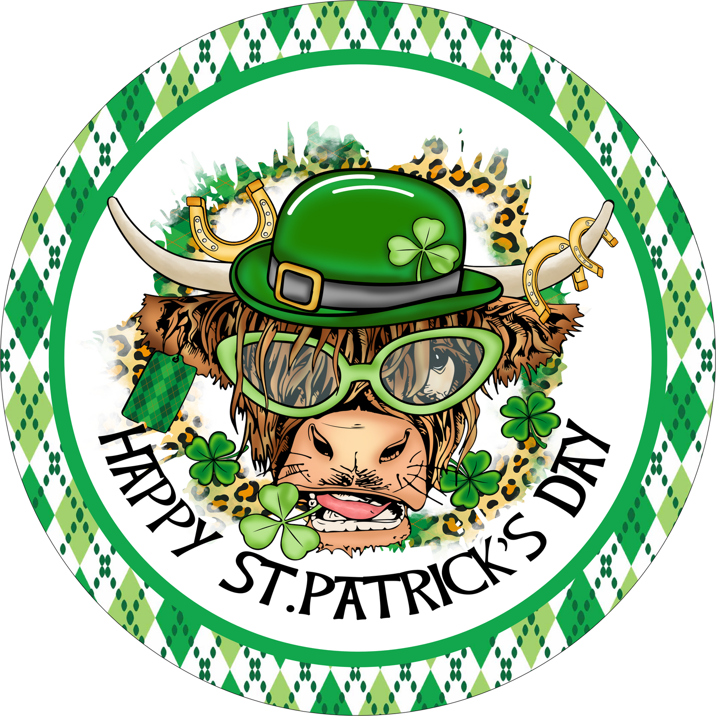 St. Patrick's Day Highland Cow Round
