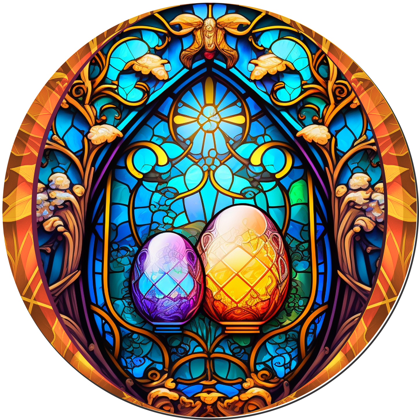 Stained Glass Look Eggs Wreath Sign Round