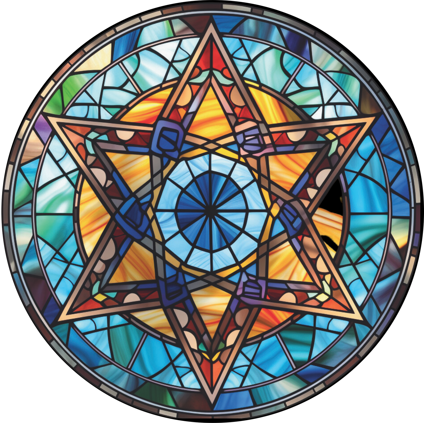 Star of David Stained Glass Round Sign