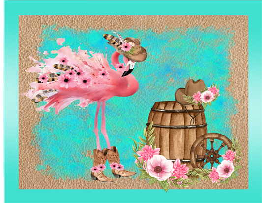 7X9 Turquoise Flamingo Cowgirl Sign