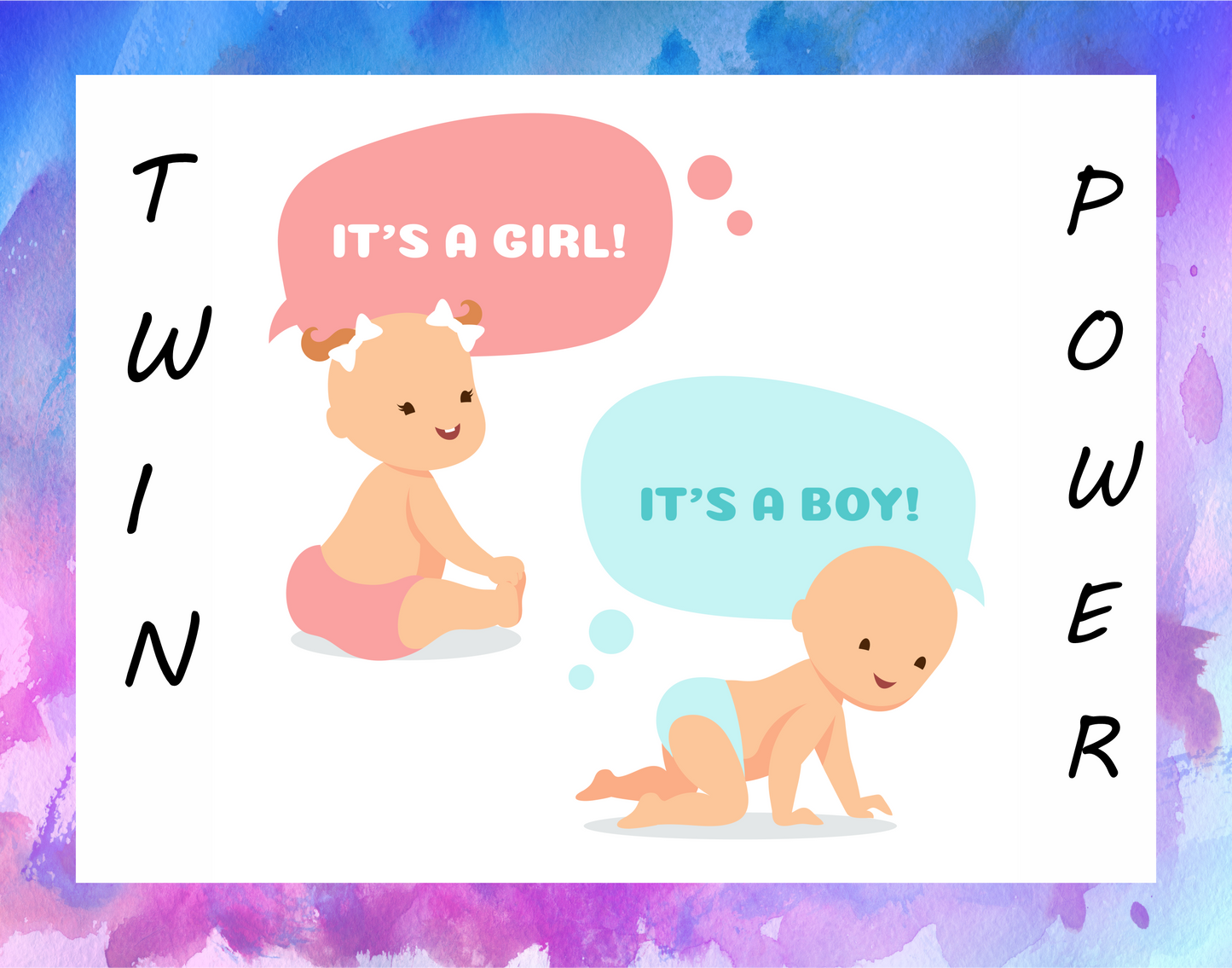 Twin Boy and Girl Babies sign Twin Power