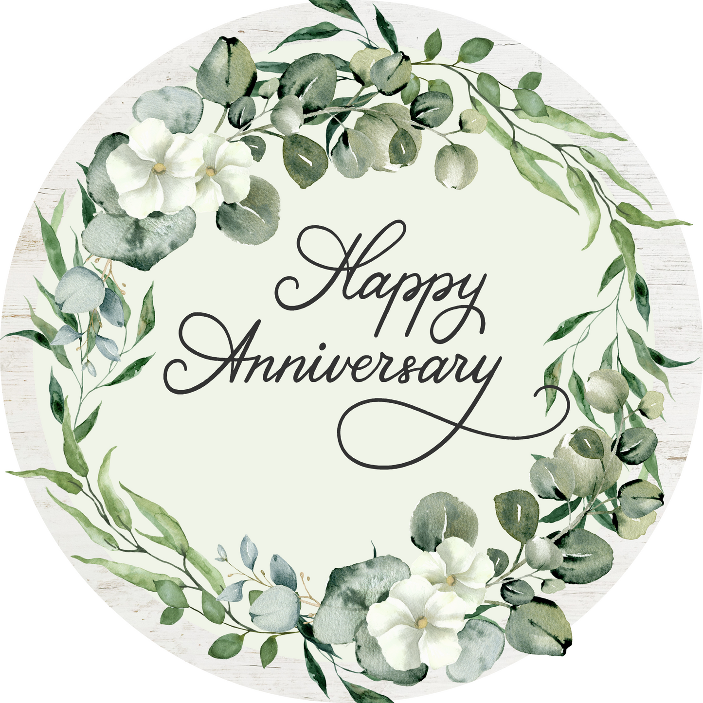 Elegant Happy Anniversary Round- Cream