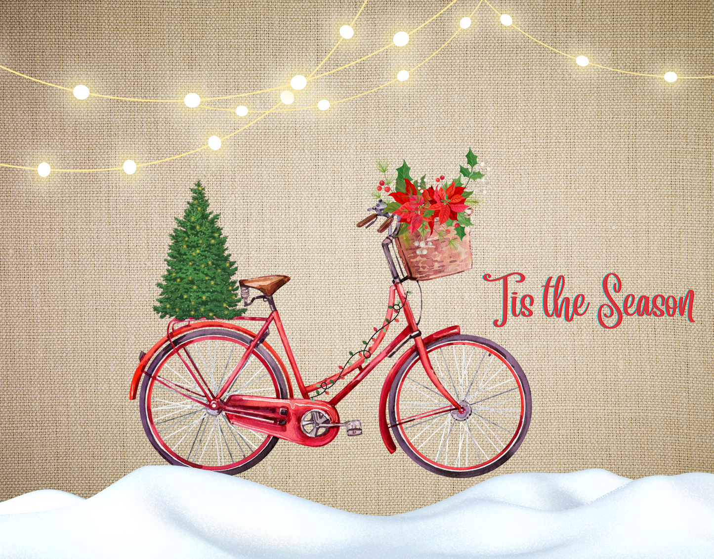 Holiday Bicycle in the snow sign 7x9