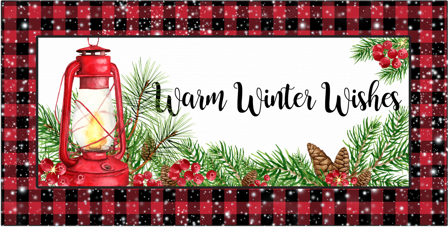 Warm winter wishes lantern 6 x 12 wreath sign