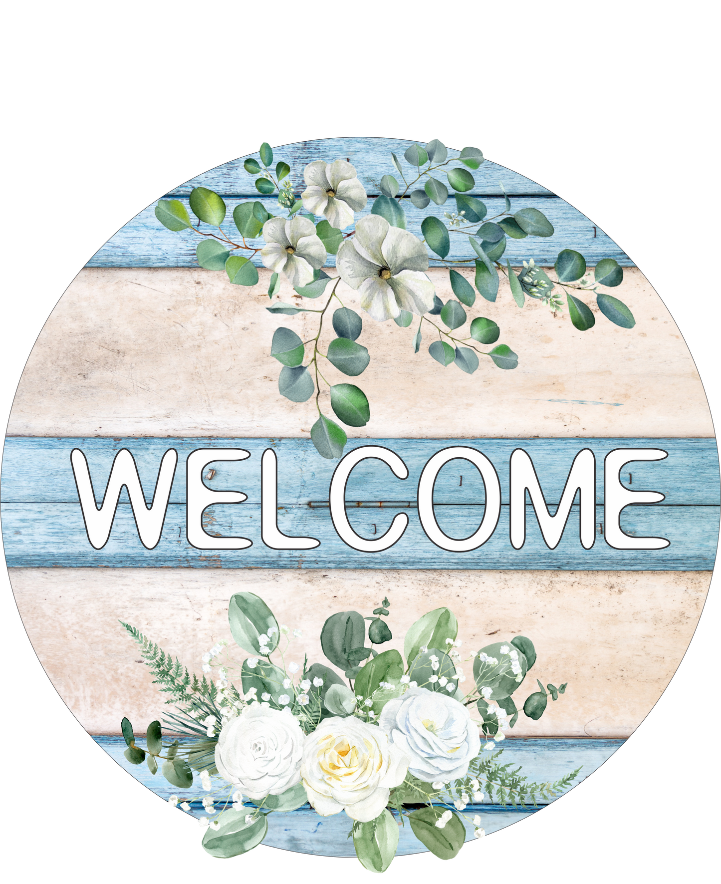 Welcome Cream and Blue with Florals Round