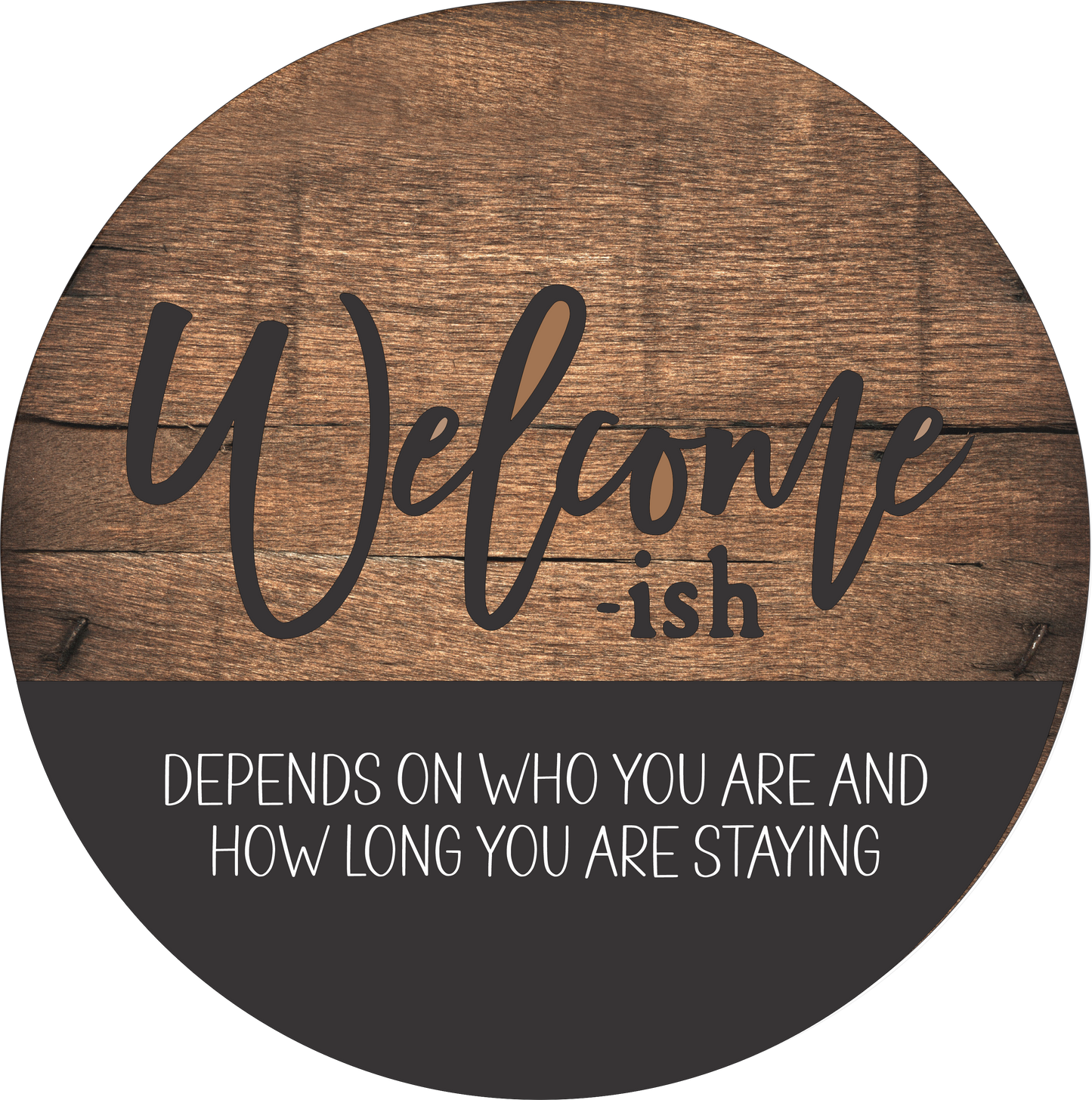 Welcome-ish depends on who you are round sign