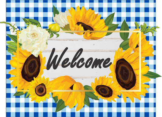 7X9 Welcome blue and white sunflower Sign