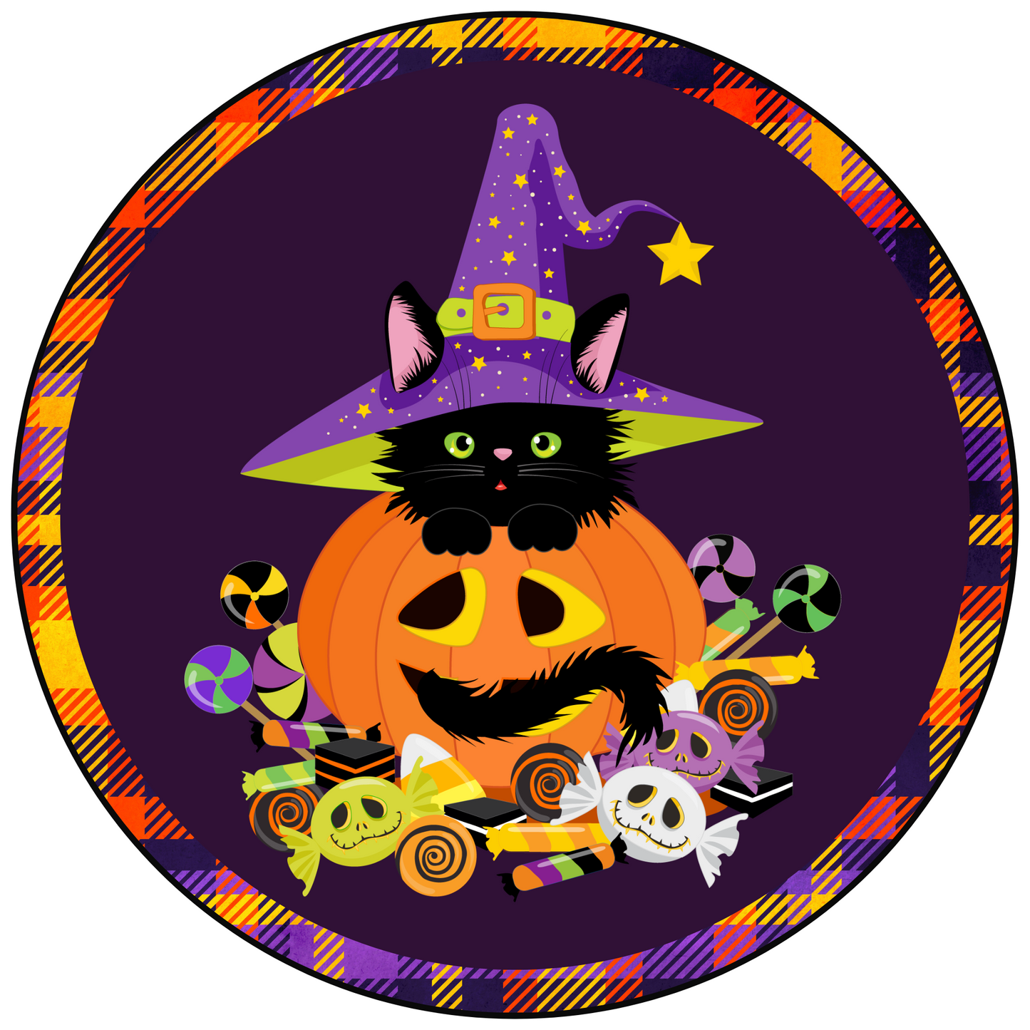 Halloween Cat Sign Round