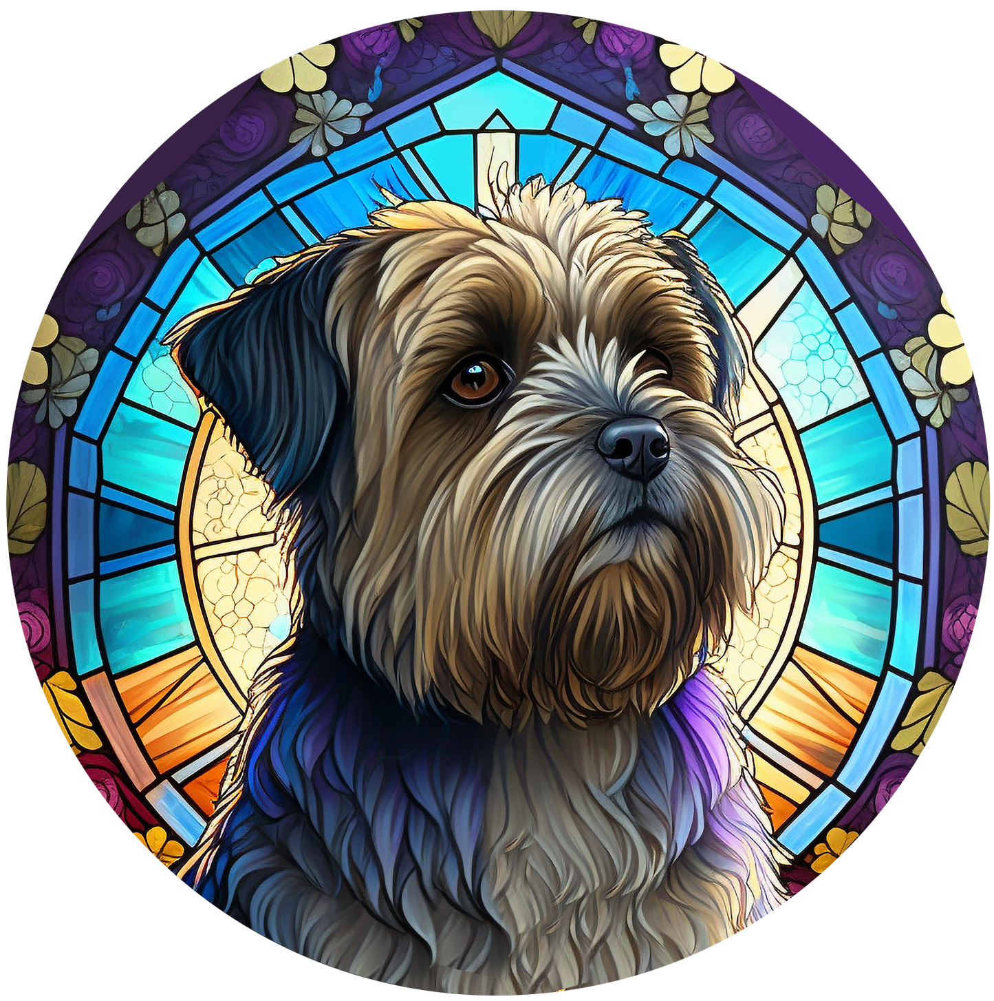 Yorkshire Terrier Stained Glass Look Wreath Sign Round