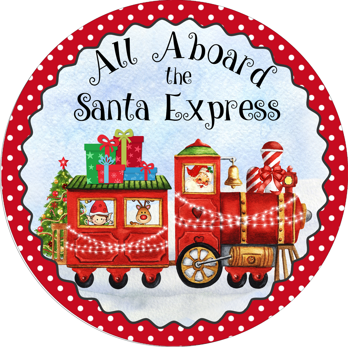 All aboard the Santa express train wreath Sign Round