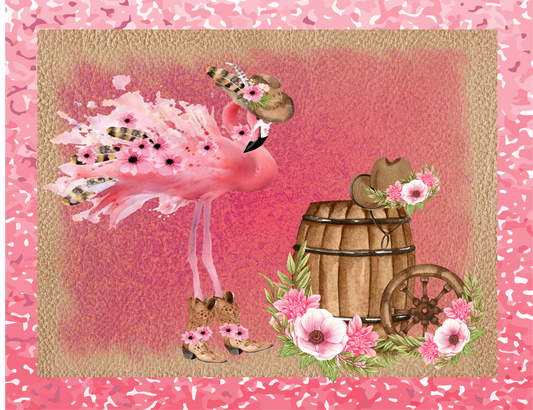7X9 Pink Flamingo Cowgirl Sign