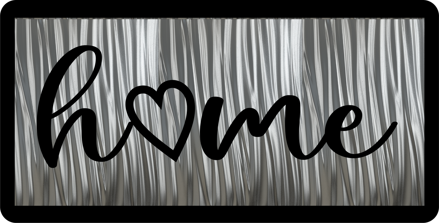 Home on faux Galvanized BG Black outline sign 6x12