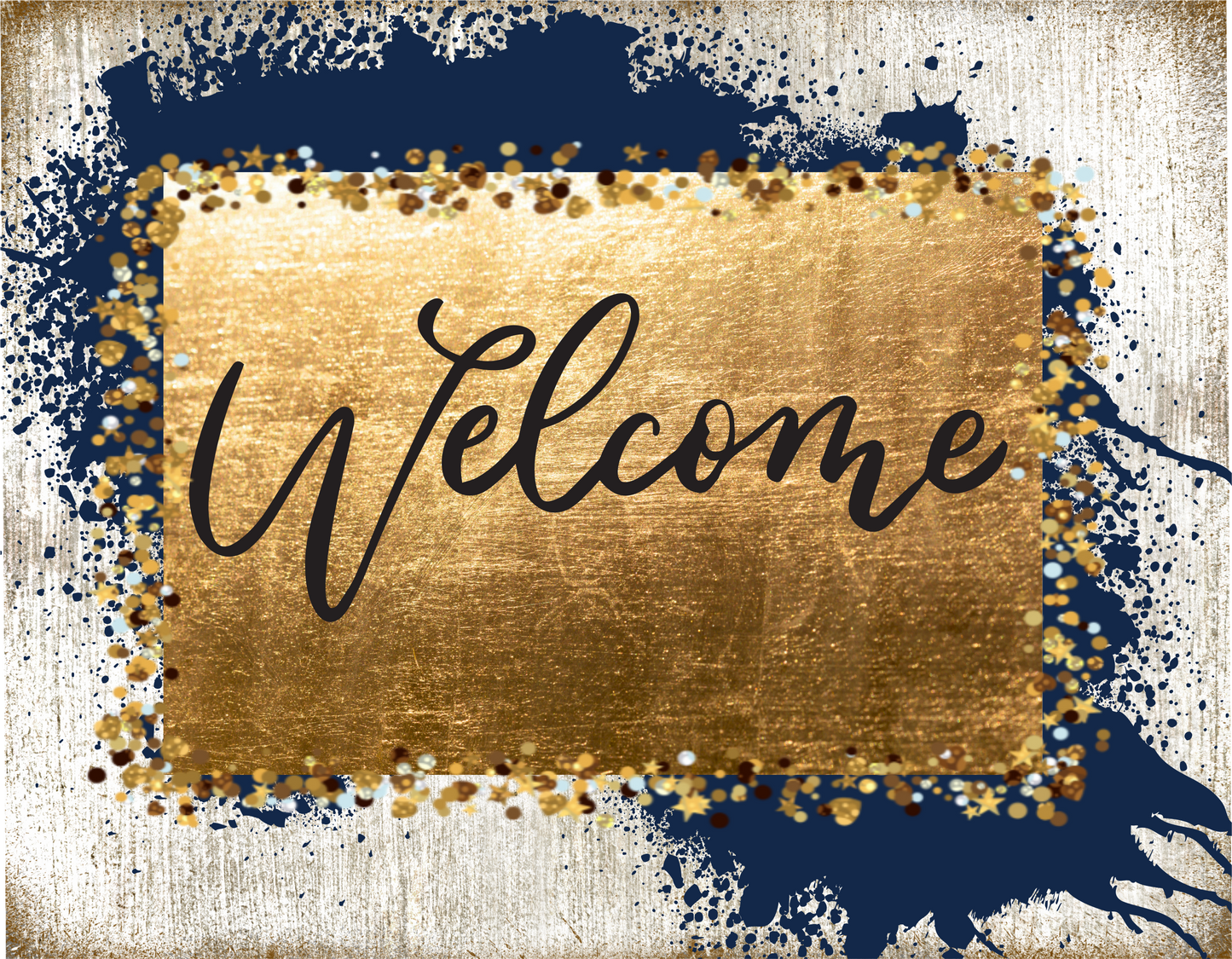 Navy, Gold and White Welcome sign 7x9