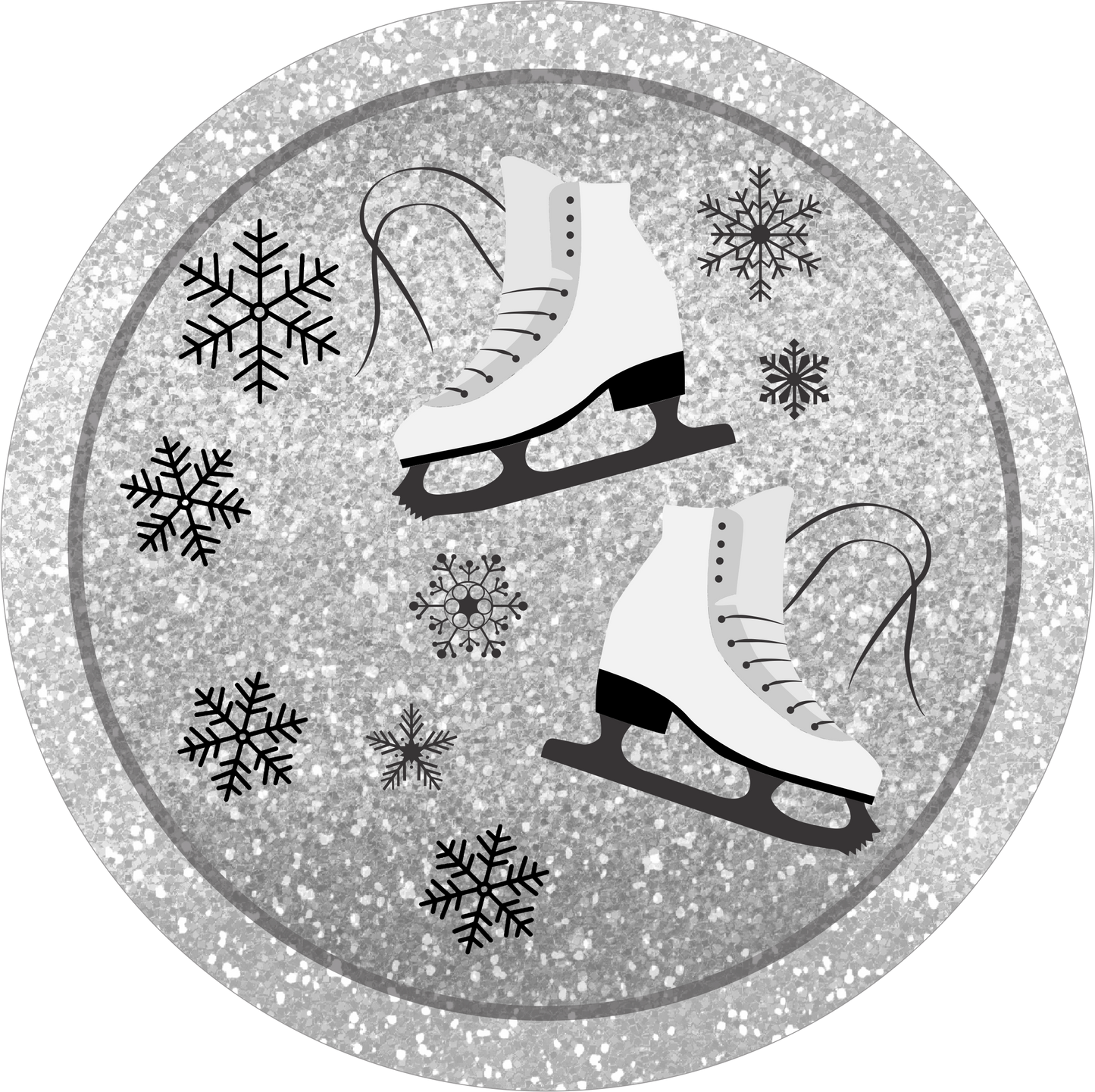 Silver Ice Skate wreath Sign Round