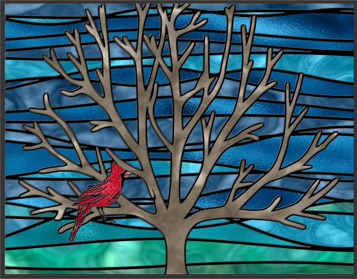 Cardinal on branch Stained Glass Sign 9x7