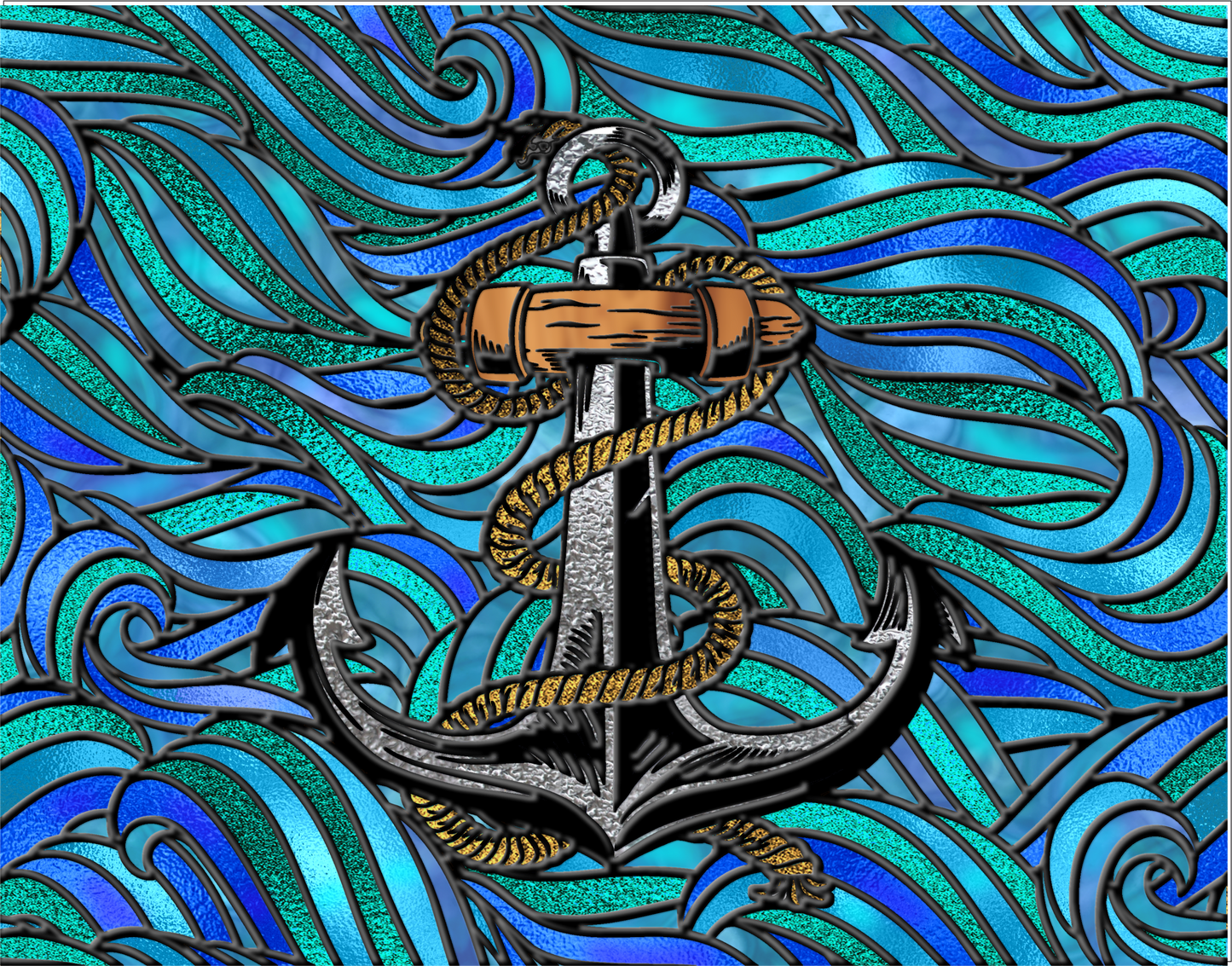 Anchor Stained Glass Look Sign 9x7