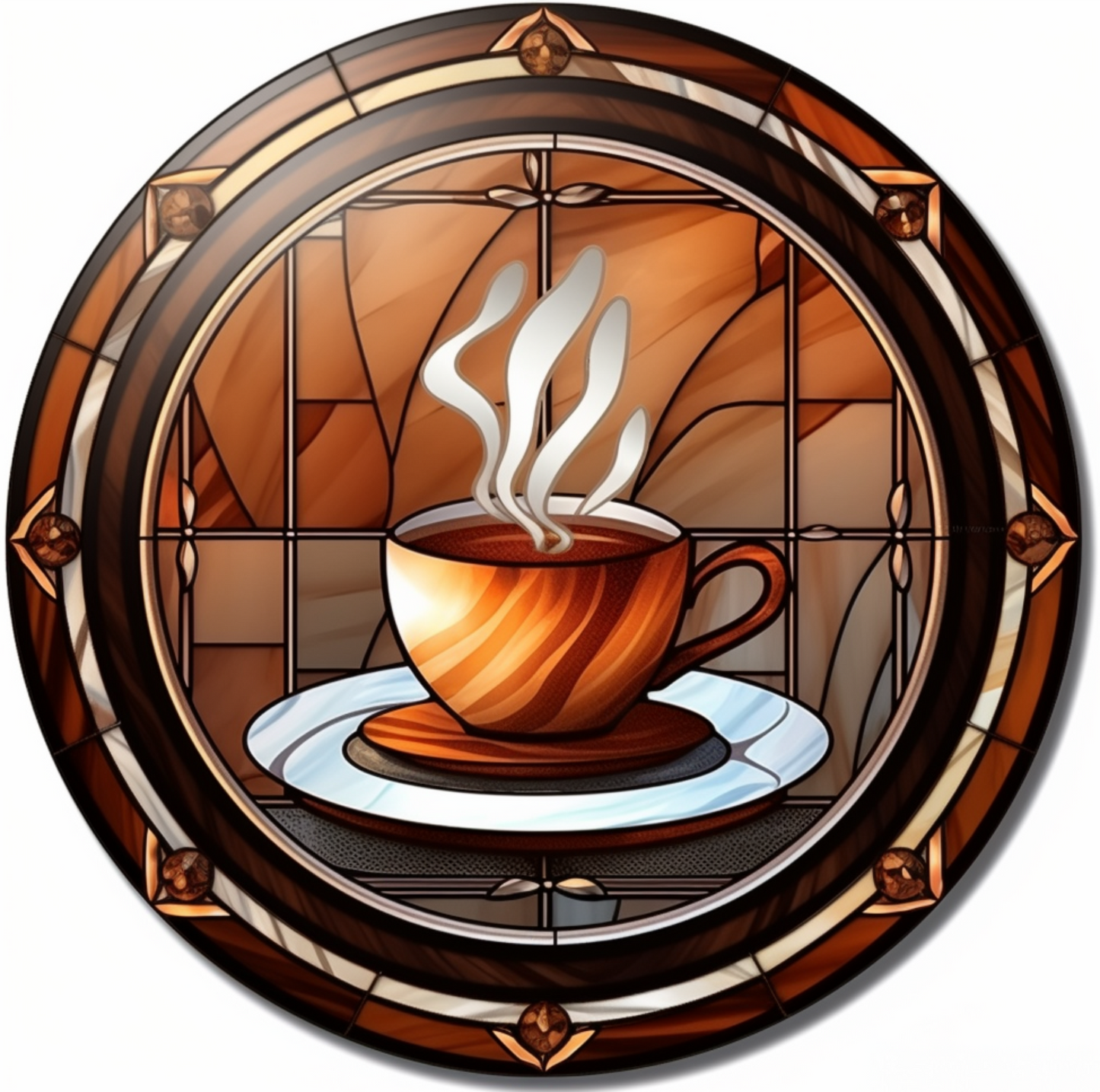 Coffee Cup Faux Stained Glass Look Wreath Sign Round