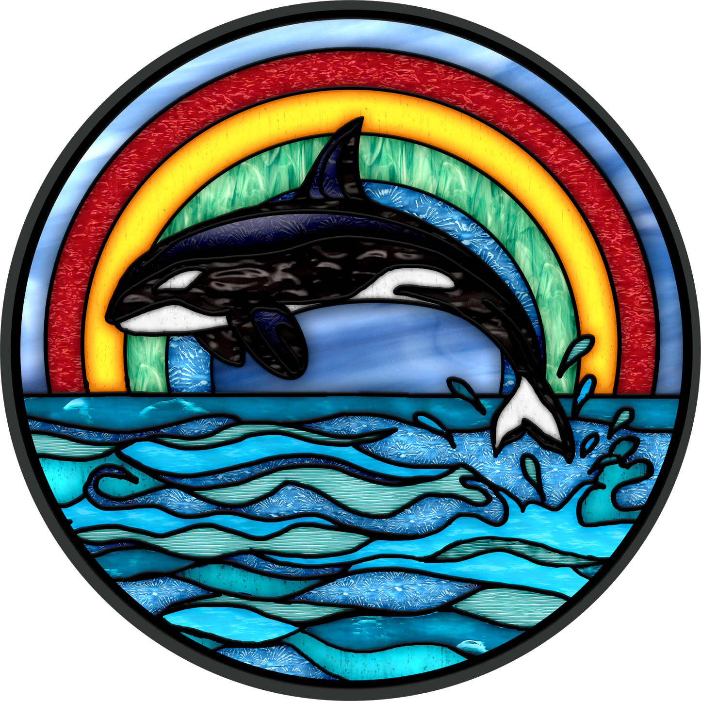 Dolphin stained glass Look Wreath Sign Round
