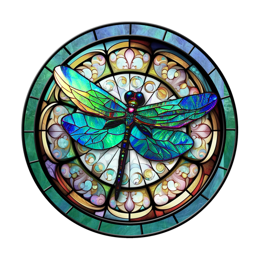 Stained Glass Dragonfly Wreath Sign Round