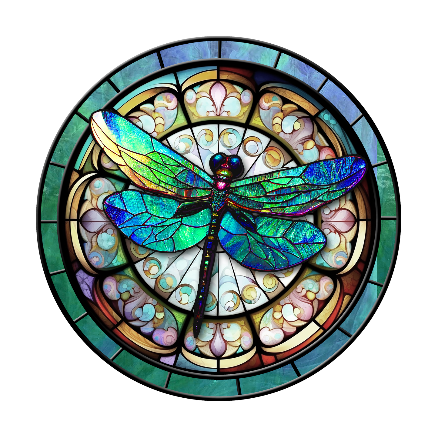 Stained Glass Dragonfly Wreath Sign Round
