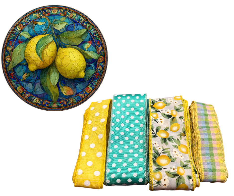 Faux stained glass Lemons Signs and Ribbon Set