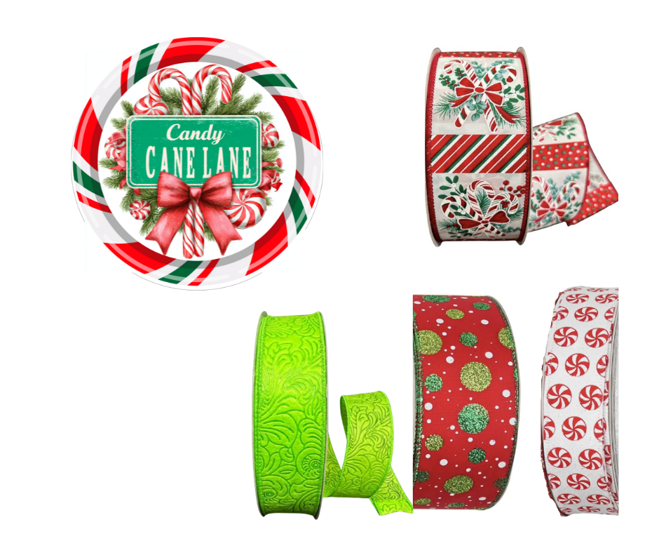 Candy Cane Lane Sign and Ribbon Set