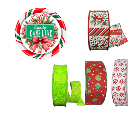 Candy Cane Lane Sign and Ribbon Set